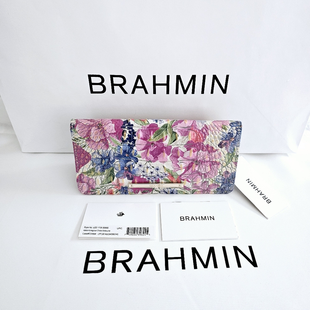 Brahmin Floral Leather Wallet in Pink, Blue, Green